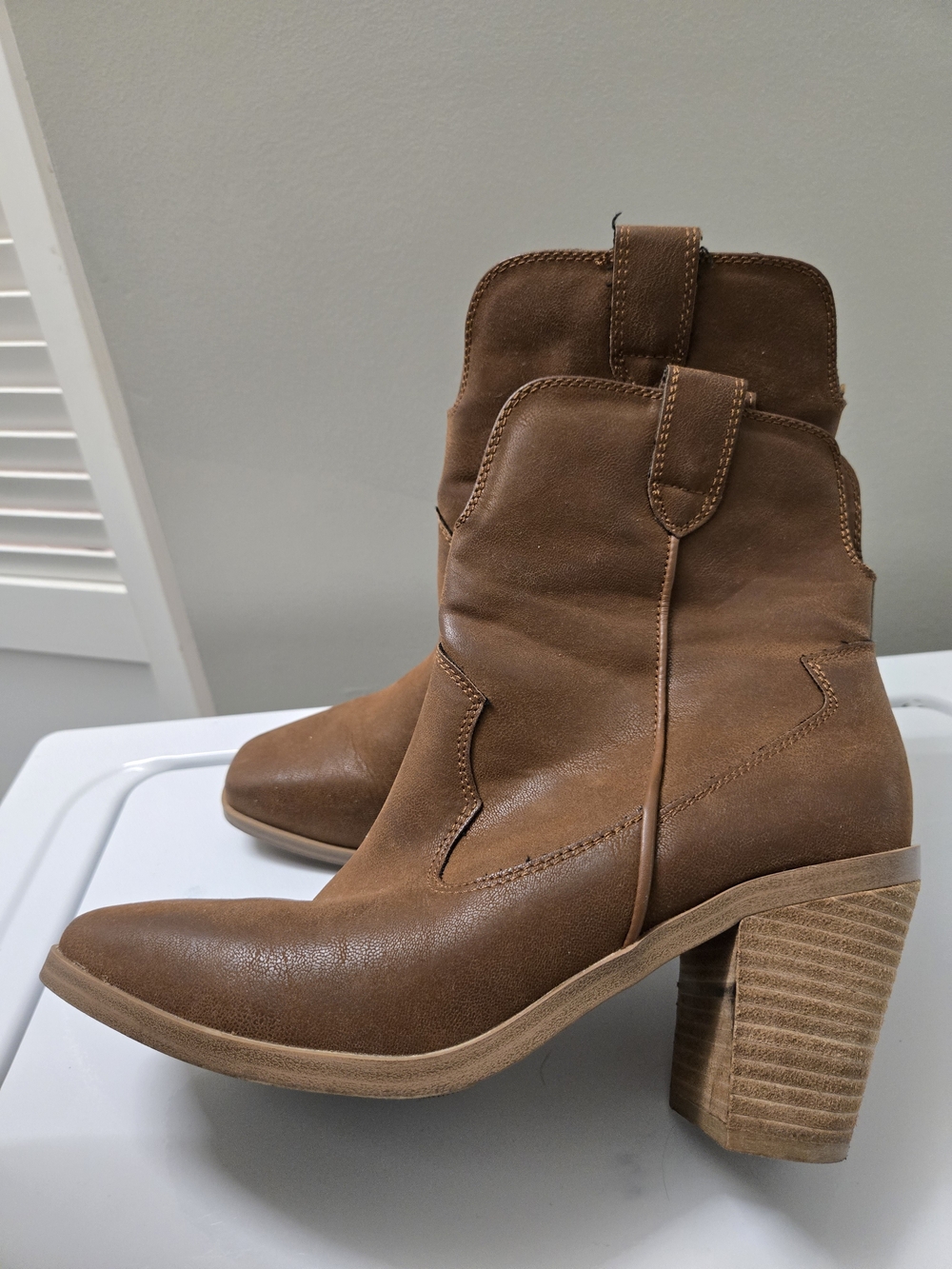 MIA Brown Western Block Heel Ankle Boots